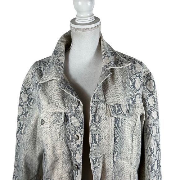 Anthropologie Free People Snake Print Denim Trucker Jacket - Picture 3 of 9